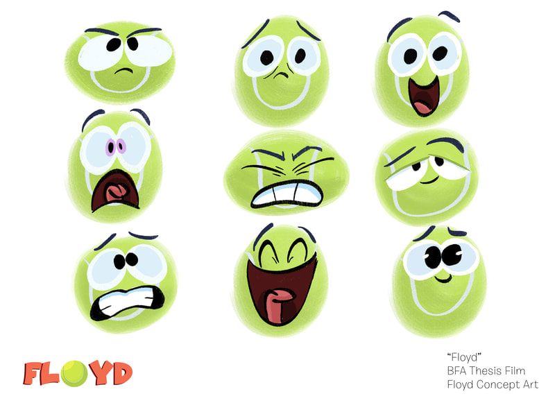 A mockup of animated tennis balls with various faces.